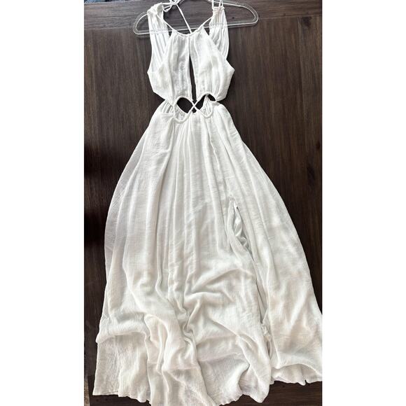 Cutout Dress Womens Medium White Maxi Resort Halter Open Waist Back Boho - Picture 2 of 9